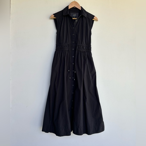 Anthropologie Maeve Button Down Midi Shirt Dress Cinch Tie Waist Navy Womens XXS - Picture 4 of 12